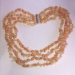Ross Simons Gold Citrine Genuine Freshwater Pearls Beaded Torsade Necklace